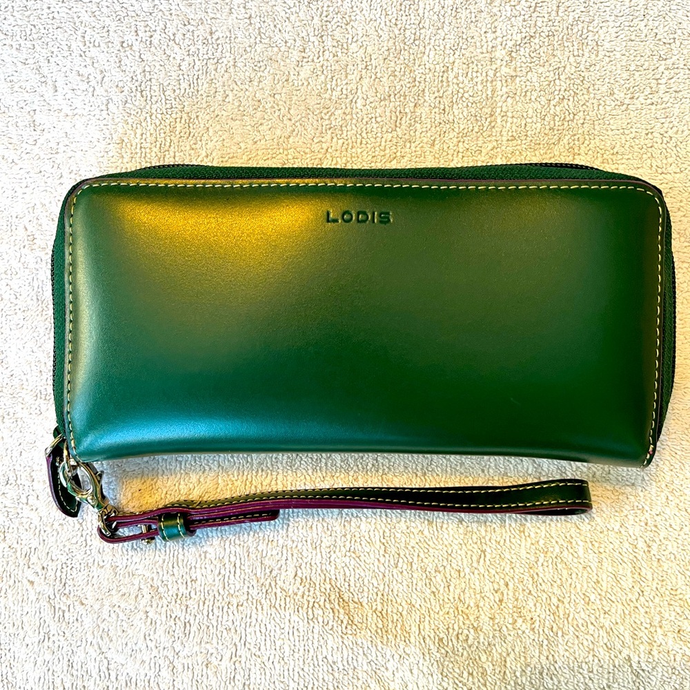 Green Leather Clutch by Lodis